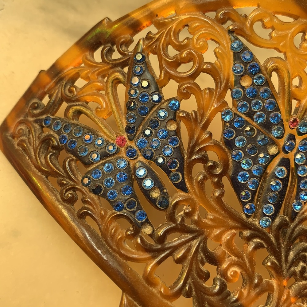 VTG Hair Comb. Three Blue Butterflies - Picture 3 of 5